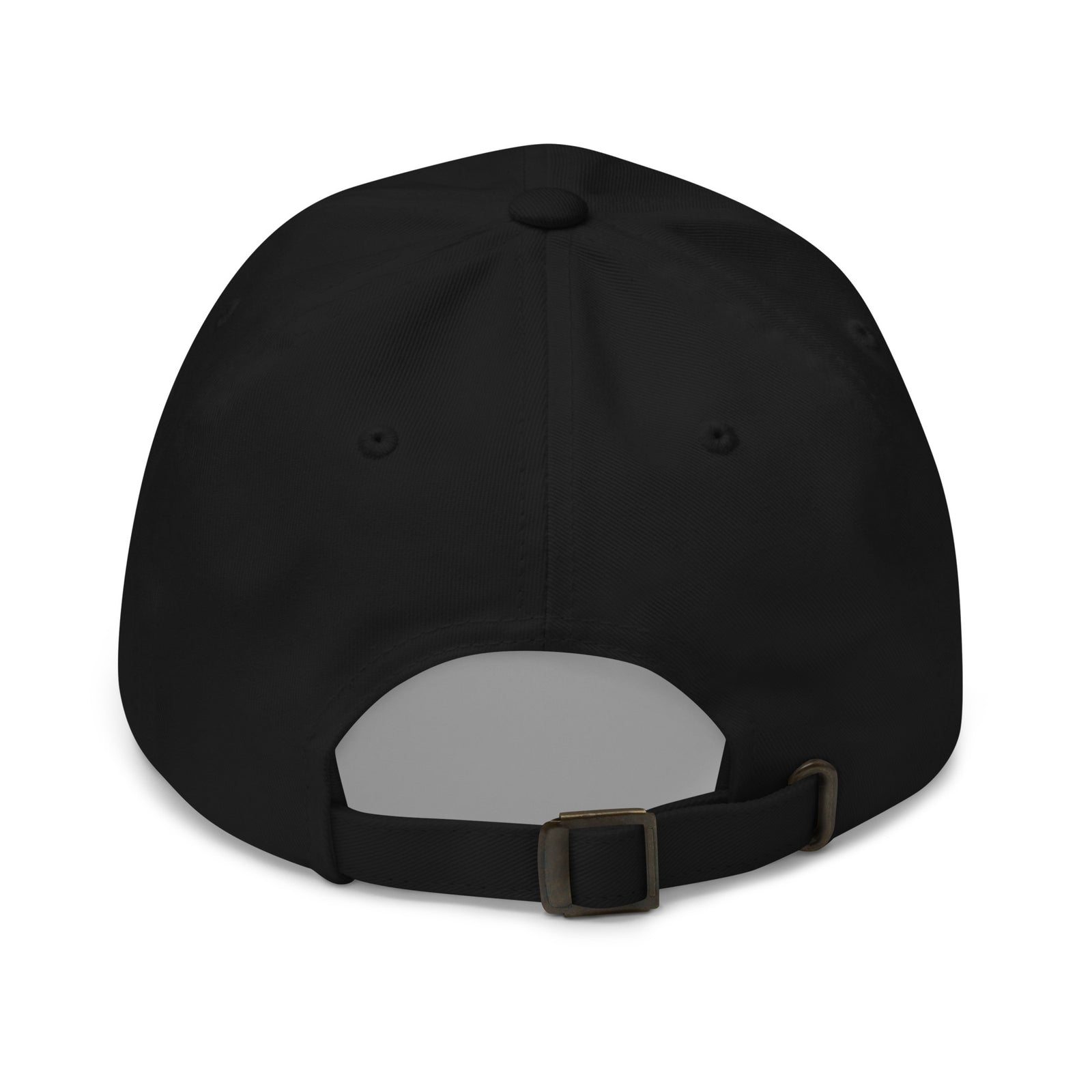 Crow Cap in Black — back view with adjustable strap