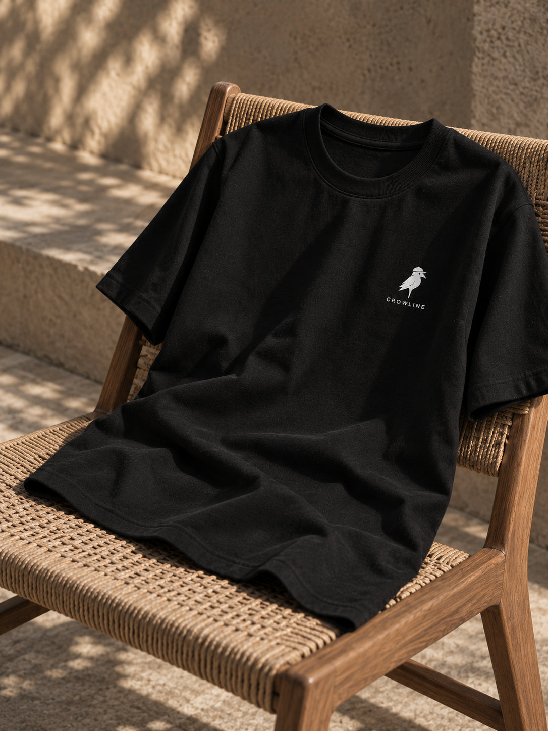 Crow Tee in Black — folded detail